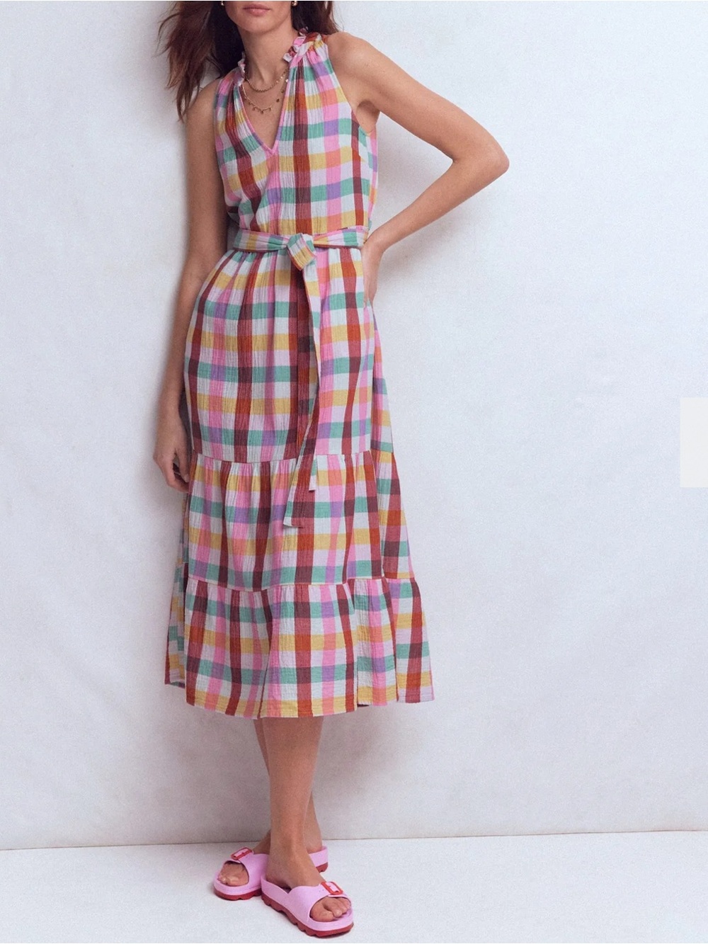 Boden Viv Double Cloth Dress Sleeveless Belted Cottagecore Praire‎ Midi US 10P